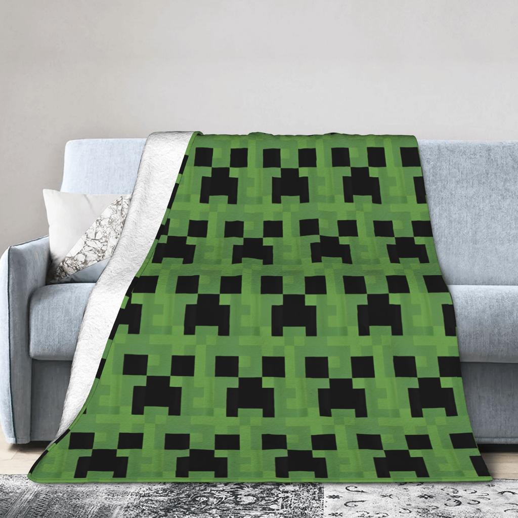 Creeper Big Face Videogame  Blanket Game Flannel Funny Warm Throw Blankets for Bedding Lounge Spring Autumn