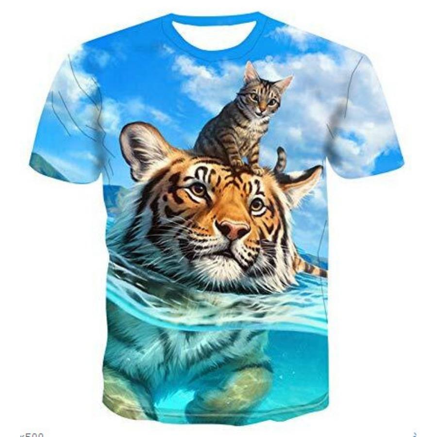 

Уличная футболка с 3D животными, мужские футболки с 3D принтом кошек, забавные мужские повседневные футболки в стиле хип-хоп с короткими рукавами, летний топ S