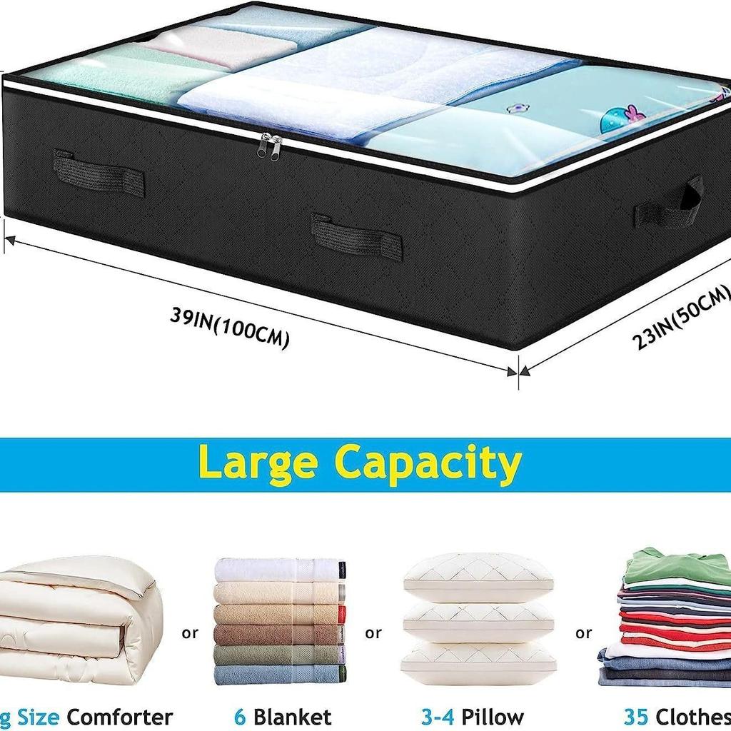1pc Large Foldable Storage Bag With Handles, Visible Window Under Bed Reusable Box