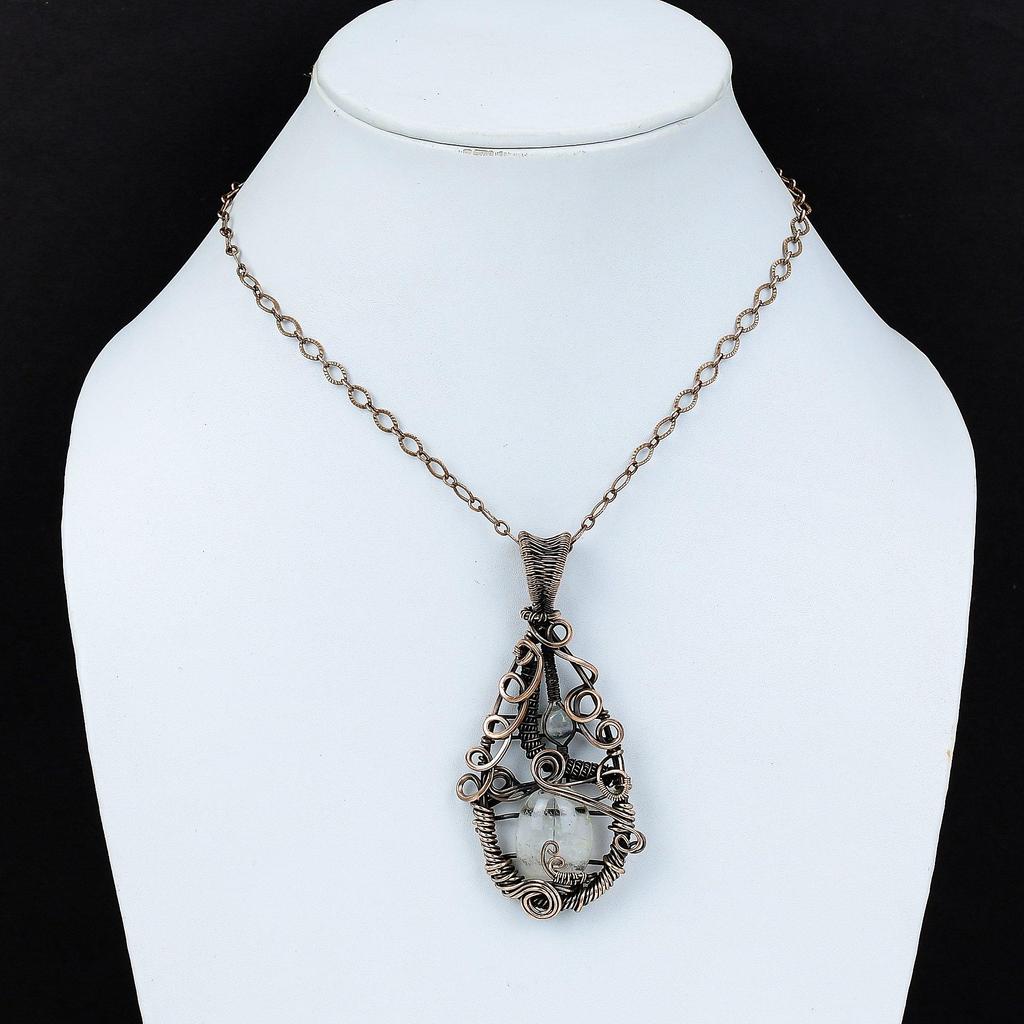 Black Rutile Gemstone Pendant Handmade Jewelry, 999 Copper Wire Wrapped Pendant Jewelry, Gift For Her Women Pendant Brand New Pendant