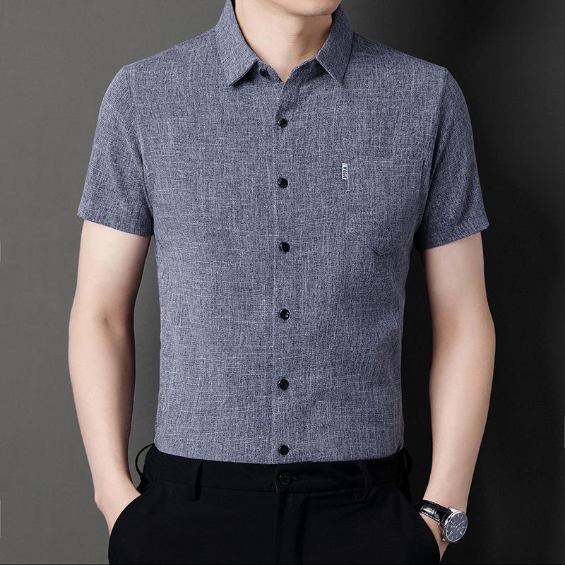 Summer Men's Lapel Collar Short Sleeve Shirt Business Casual Top