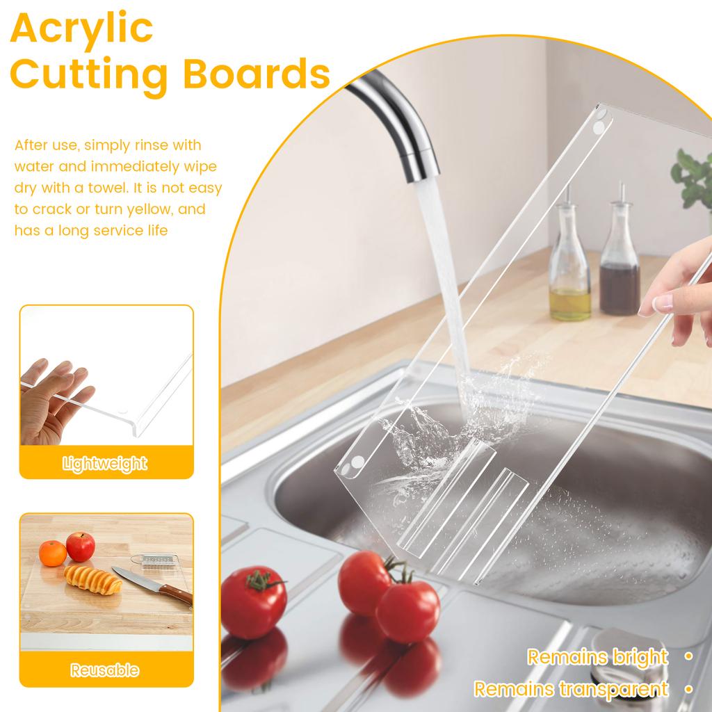 Acrylic Cutting Board with Round Nonslip Mats Food Grade Acrylic Chopping Board with Scraper Clear Cutting Board Reusable