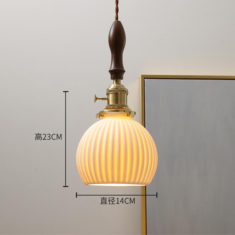LED Retro E27 Kleine Pendelleuchte Wohnzimmer Schlafzimmer Nachttisch Pendelleuchte Keramik Messing American Nussbaum High-End Barleuchte