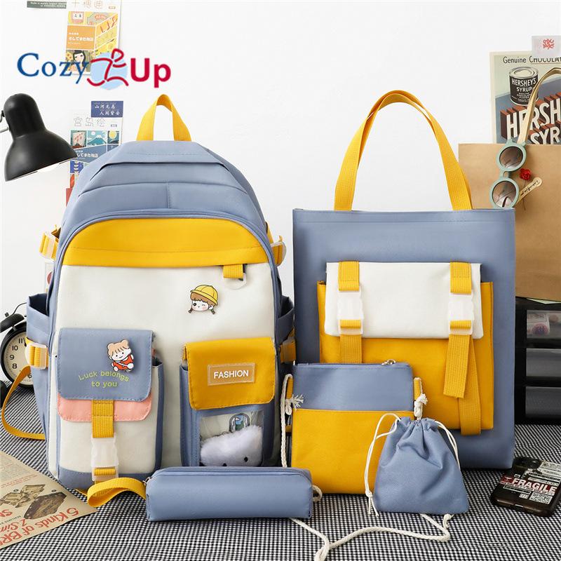 

Комбинированный рюкзак для студентов колледжа, 5 предметов, контрастного цвета, большой вместительный рюкзак для учащихся средней школы 30x45x13cm жёлтый