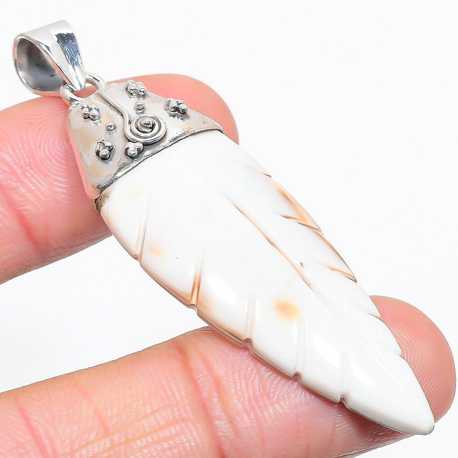 

Natural Seashell Gemstone Handmade 925 Solid Sterling Silver Pendant 2.75 a7J95