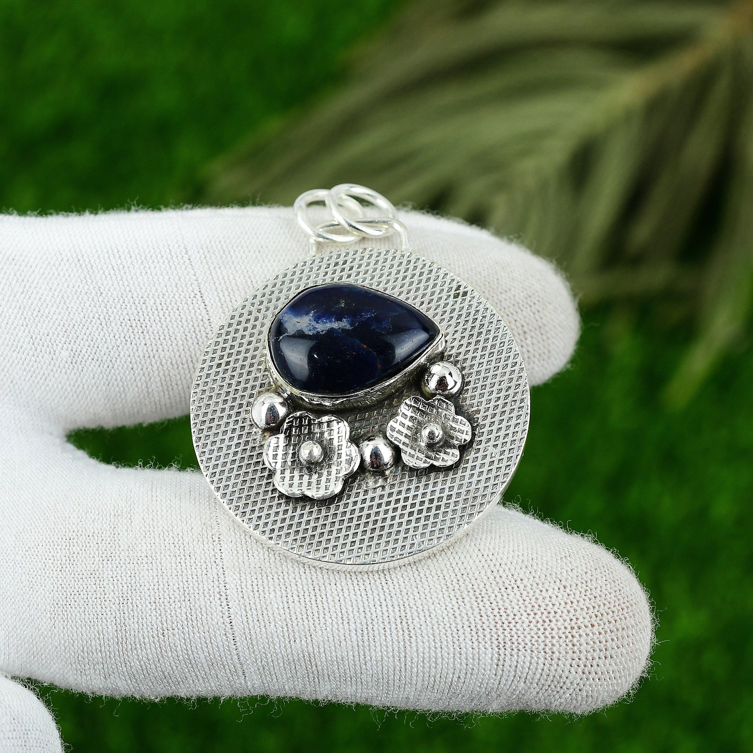 Натуральный содалит драгоценный камень индийские украшения 925 стерлинговое серебро кулон для женщин