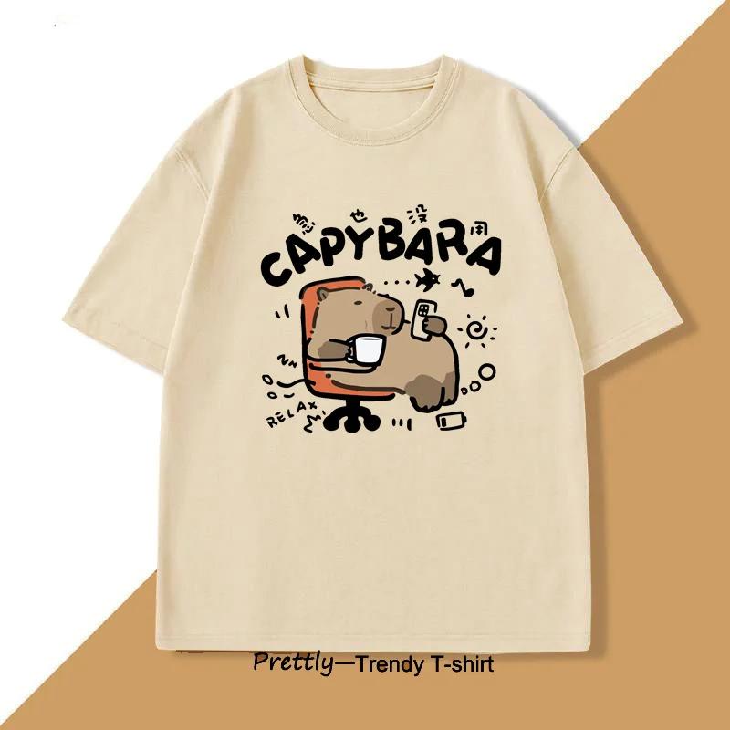 Funny Capybara T-Shirt Lazy Cute Animal Capybara T Shirts Funny T Shirt Men Cotton Oversized Unisex Short Sleeve Tee Clothes