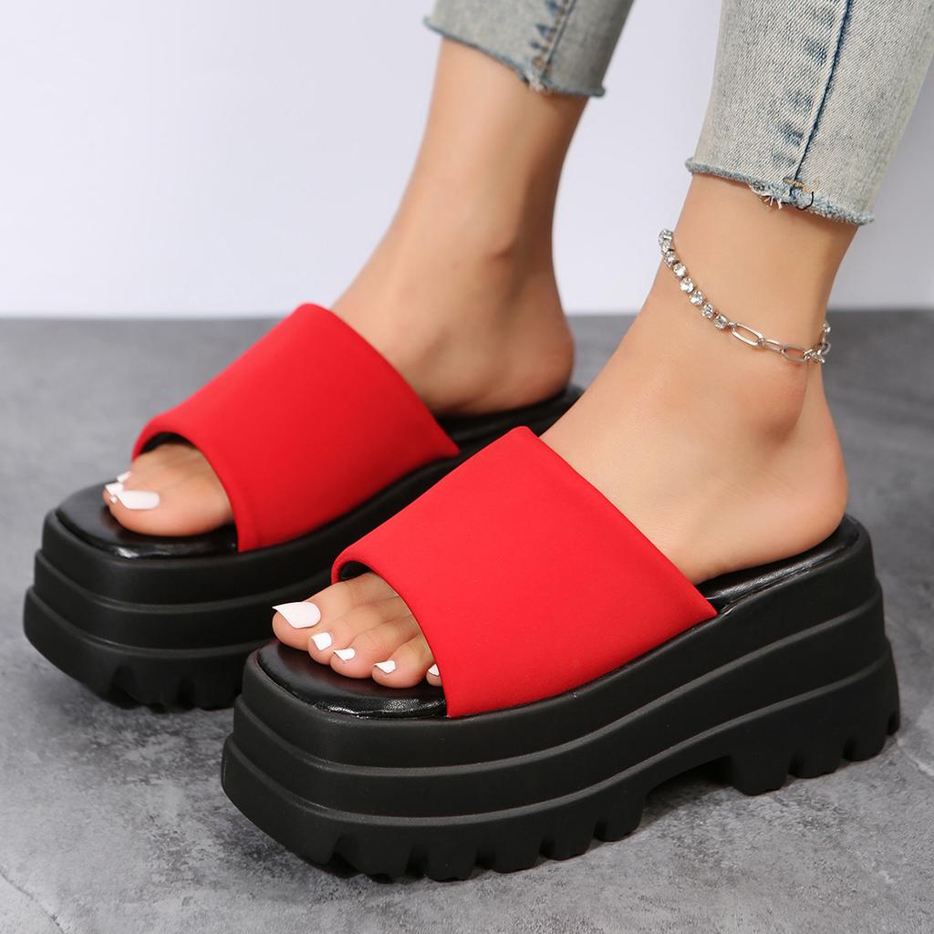 European and American Spring and Summer New Fashion Muffins and Thick-soled Large-size Slippers Women's Head Waterproof Table One-word Drag