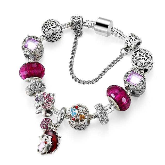 Μόδα αντίκες ασημένια επιμεταλλωμένα Pa βραχιόλια & βραχιόλια Crystal Heart Charm Beads βραχιόλι για γυναίκες Diy πρωτότυπο δώρο κοσμημάτων