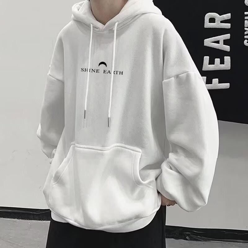 Men Oversized Hoodie Loose Japanese Simple Alphabet Moon Print Couple Hoodies