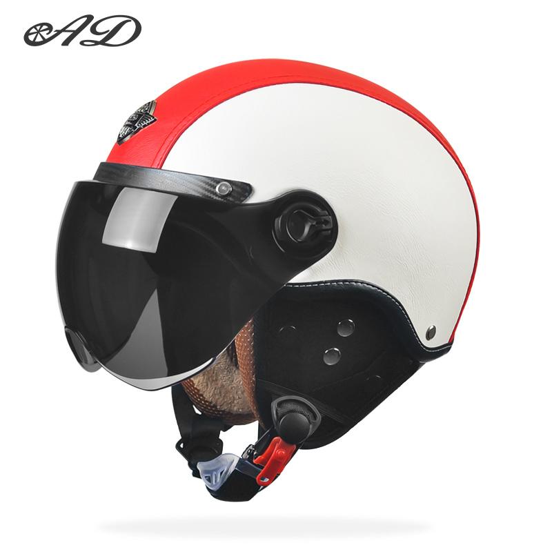 AD Retro Motorcycle Helmets with Harley Visor Leather Helmet for Man Electric Motorbike Vintage Protected Motor Safety Cap