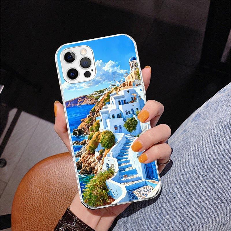 Greece In Summer Santorini Phone Case For iPhone 13 12 Mini 11 Pro Max XS XR X SE 7 8 Plus 5S 5 6S 6 Gift Print Cover Fundas