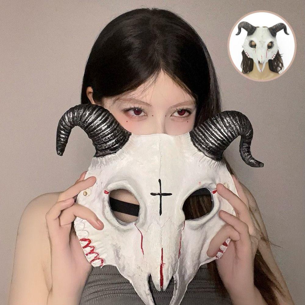 Antelope Halloween Bloody Skull Mask PU Leather Goat Horn Mask Creative Halloween Mask Women Men