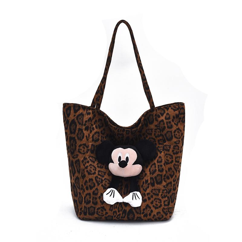 Korean Version of Fashionable Large-capacity Women's Bag 2025 New Canvas Bag Cute Cartoon Leopard Print Shoulder Tote Bag