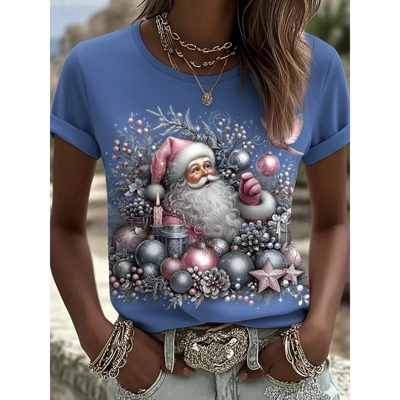 

Women s T Shirt Print Graphic Christmas Vintage Stylish Classic Short Sleeve Crew Neck Round Neck Regular Tops 2XL