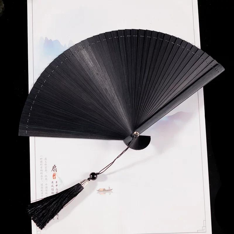 Bamboo Fan for Women, Traditional Style, Classical Black Folding Fan, Compact Hanfu Dance Fan, Portable Silk Cloth Fan