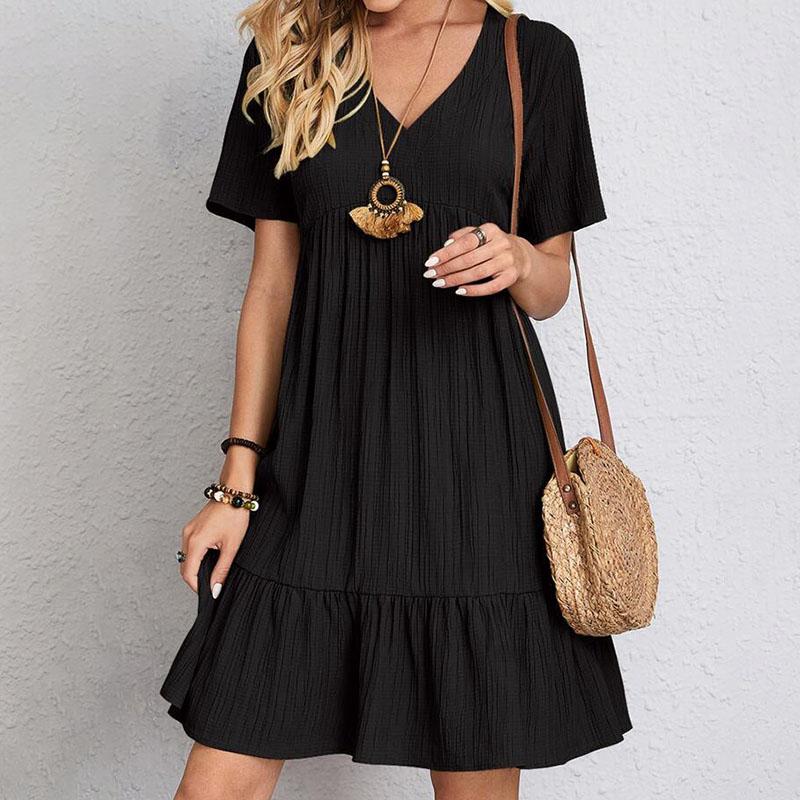 Locker sitzendes Sommerkleid für Damen im europäischen und amerikanischen Stil, lässiger Damenrock, kurzärmeliges Kleid mit Taillenbindung