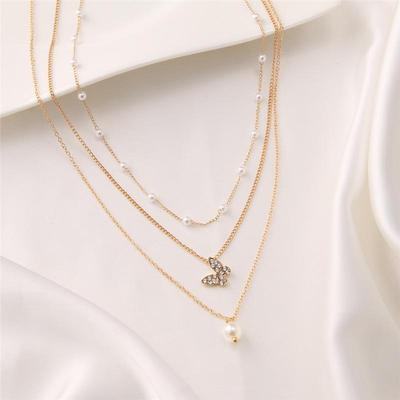 Multi-layer Butterfly Pearl Necklace Women's Temperament Versatile Collarbone Chain Trendy Fashion Versatile Jewelry Wholesale