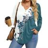 Womens Plus Size Long Sleeve Shirts  V Neck Tunic Tops Basic Loose Fit Tee Tops