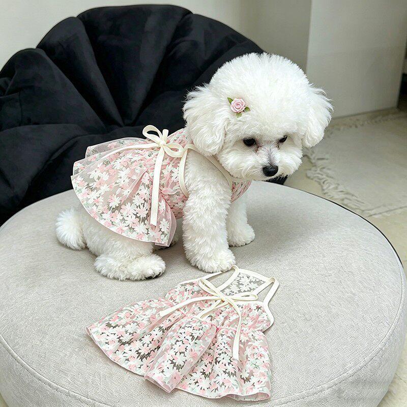 Cute Pet Floral Suspender Skirt Summer Lace Dog Princess Dress Small Puppy Clothes