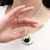 Women\'s Hollow Crescent Black Cat Glass Pendant Link Chain Necklace Jewelry