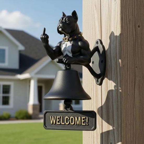 Middle Finger Muscle Dog Doorbell Vintage Puppy Welcome Door Bell Home Office Entrance Decorative Bell Pet Lover Gift