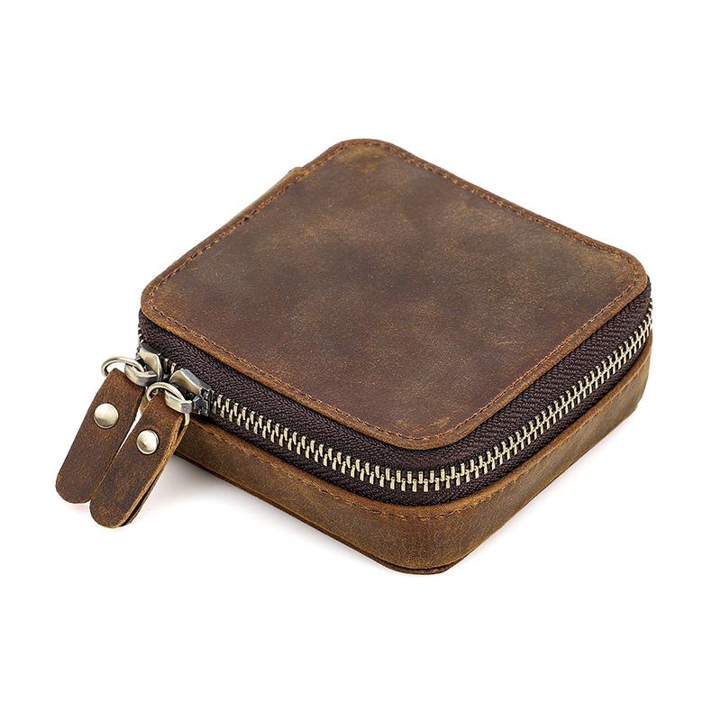 

Шкатулка для украшений Crazy Horse Skin Travel Удобная сумка для украшений на молнии для браслетов, сережек, колец, коробка для хранения 11x5x11cm бездна