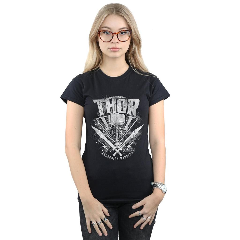 Marvel Womens/Ladies Thor Ragnarok Hammer Logo Cotton T-Shirt