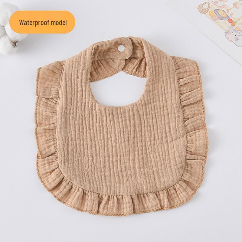 

Korean Style Solid Color Gauze Baby Bib - Soft 7-Layer Waterproof Petal Ruffle Drool Bib