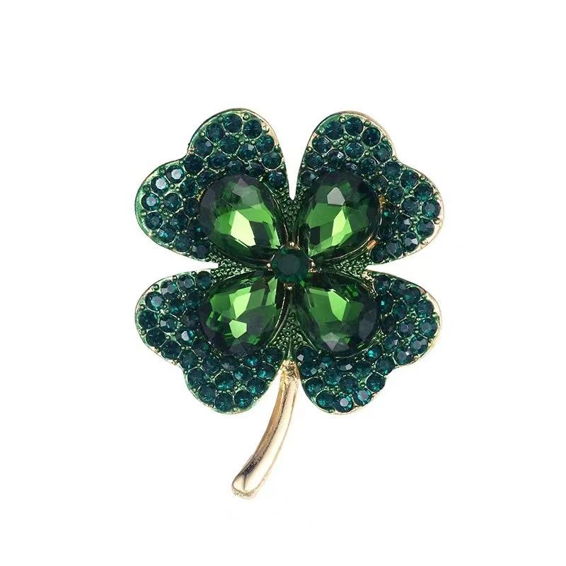Four-leaf Clover Brooch with Rhinestones, High-end Vintage-style Corsage, Anti-glare Pin