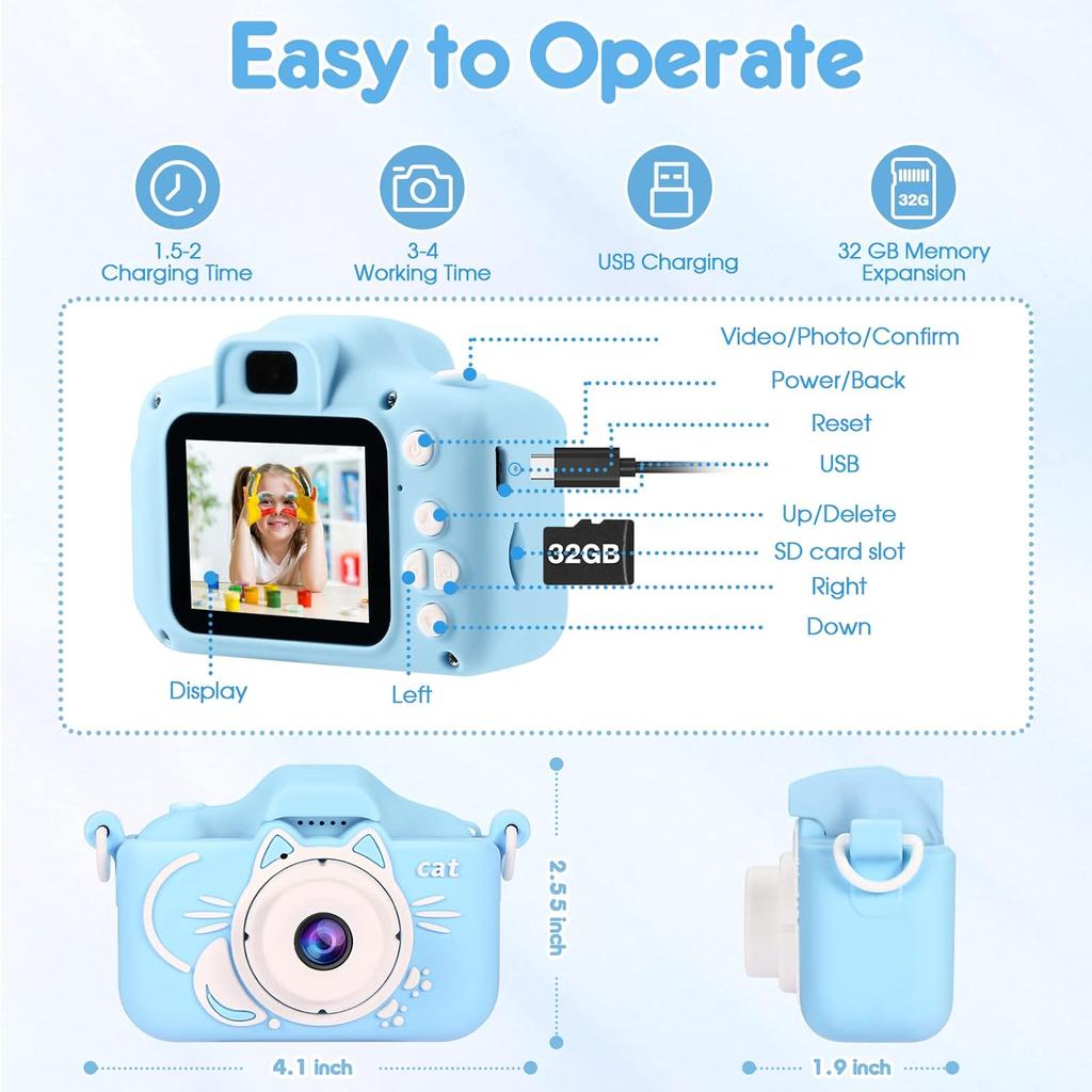 Kids Camera Toys for Boys, Selfie Camera for Kids,HD Kids Digital Camera, 3 4 5 6 7 8 9 Year Old Boys Grils Christmas Birthday Gifts, Toddler Camera