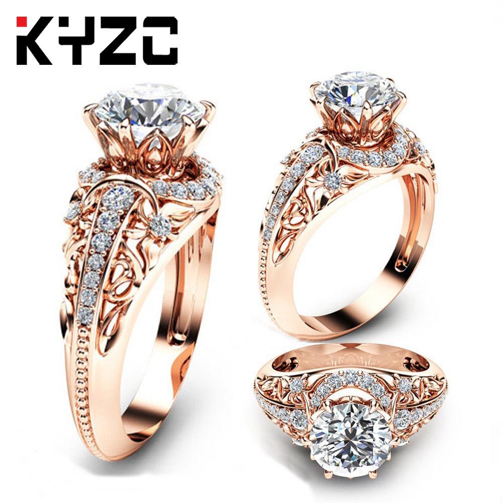 Fashion 14-Karat Rose Gold Plated With Diamonds, Women'S Ring