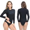 Set de rash guard negru cu mânecă lungă pentru femei cu slip triunghiular pentru înot, snorkeling, surfing, sporturi