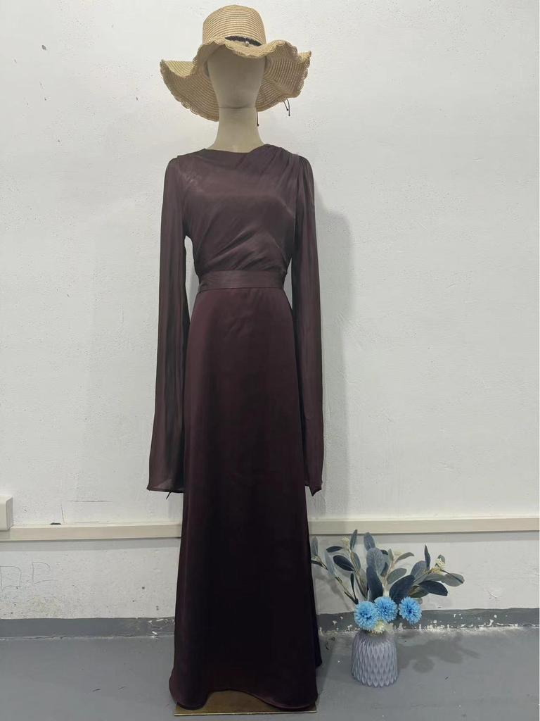 2024 Summer Patchwork Tulle Satin Dress with Large Sleeves