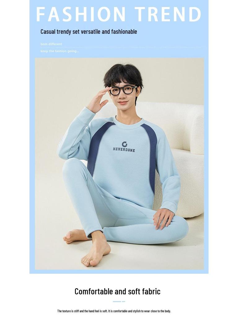 Herren Herbst Unterwäsche mit Fleecefutter: Teenager Schüler Winter Wärme Set