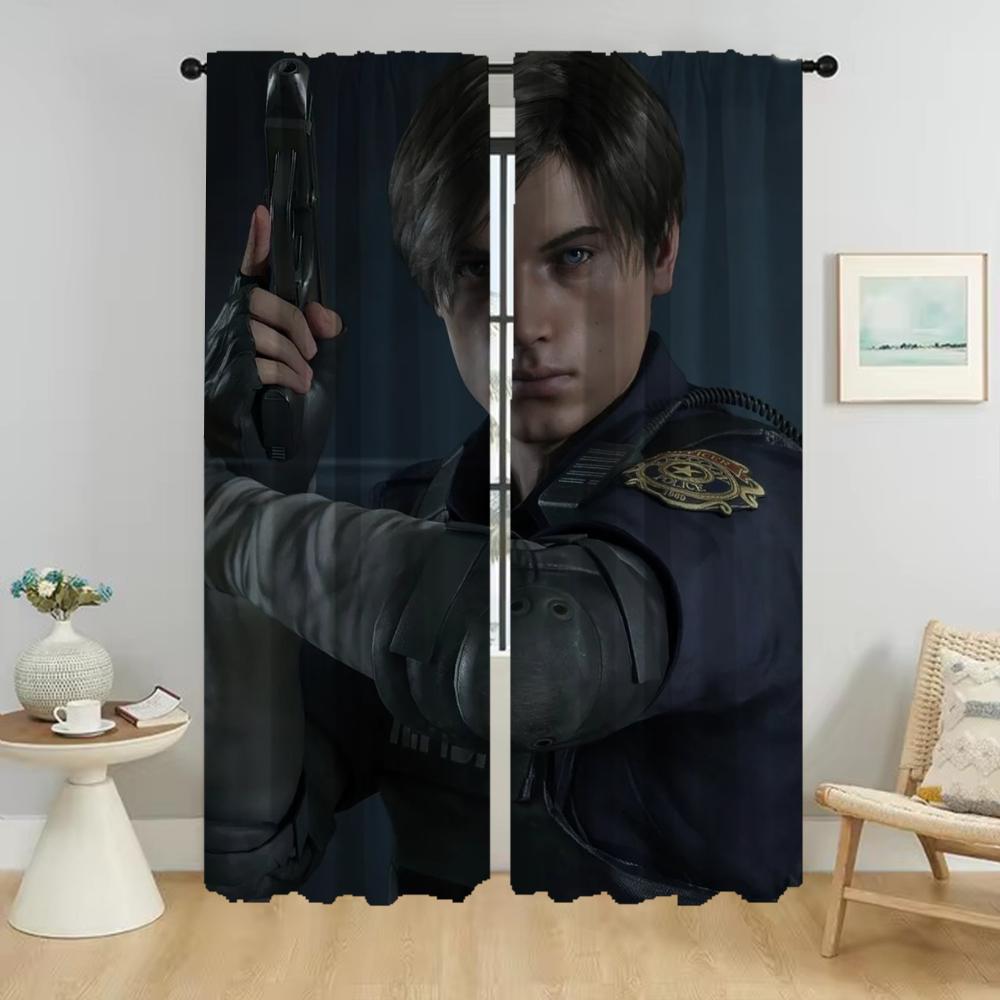Partition Leon-Kennedy Verdunkelungsvorhänge für Wohnzimmer Vorhang Halloween Dekoration Tüll für Schlafzimmer Schattierungen Vorhänge 2 Stück