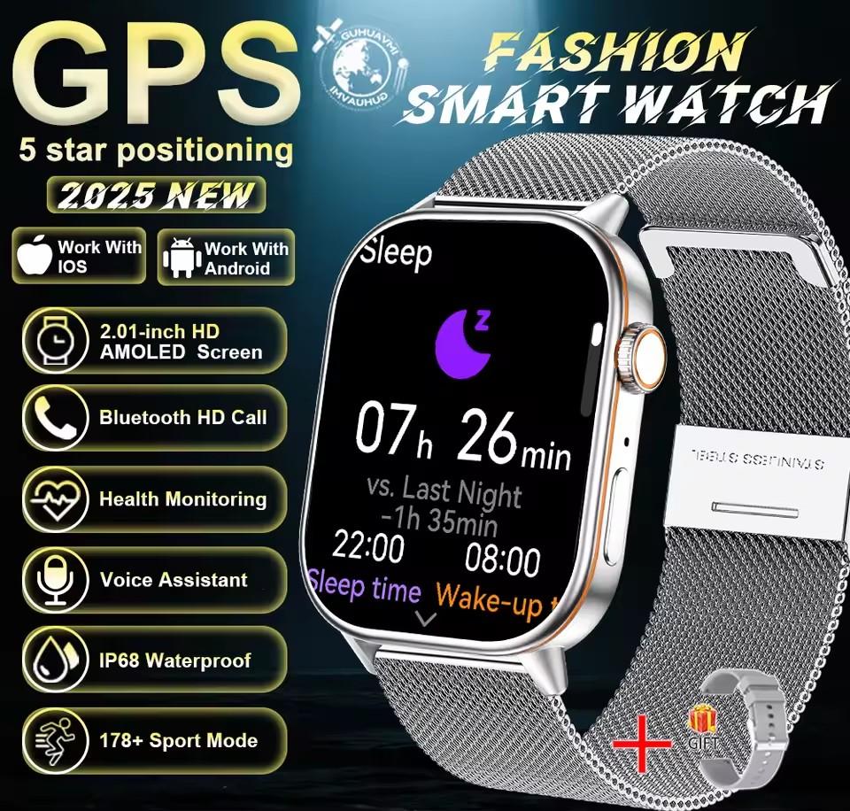 LUCKY START 2026 For Android IOS GPS Smart Watch Women 2.01" HD Screen Heart Rate Bluetooth Call Compass IP68 Waterproof Men Smartwatch