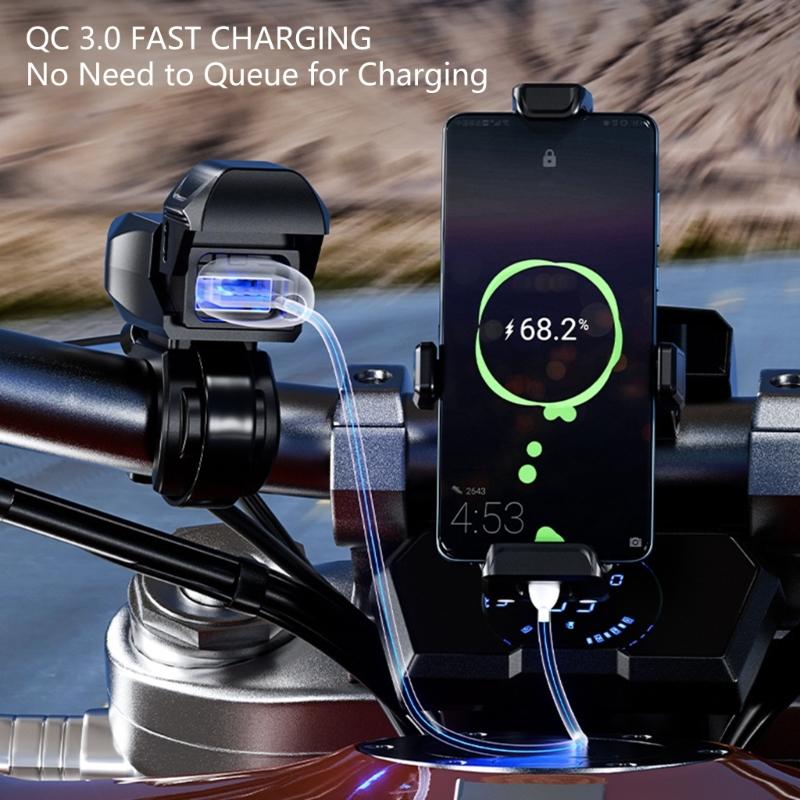 Universal Motorcycle Handlebar Phone Chargers Waterproof Design 18W USB Fast Charging for Smartphones