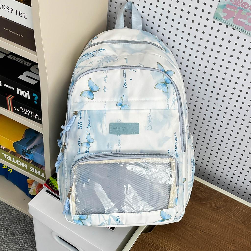 Chinese Style Student Backpack With Ink Painting And Butterfly Print Design For Teen Schoolers