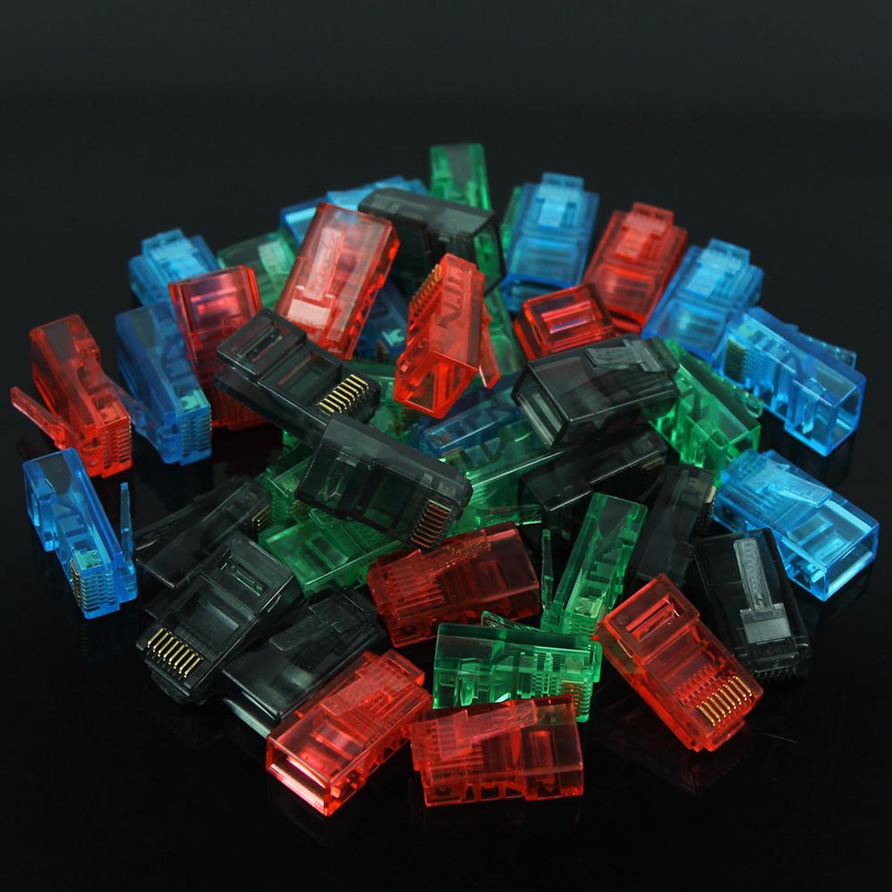 50/100PCS RJ45 Ethernet Cables Module Plug Network Connector RJ-45 Crystal Heads Cat5 Color Cat5e Gold Plated Cable