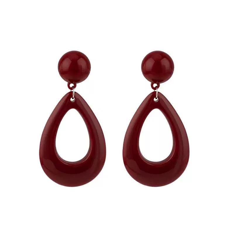 Zhong ***** retro red water drop earrings, stud earrings, Hong Kong style temperament exaggerated atmosphere French elegant earrings