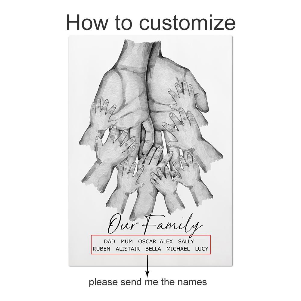 

Персонализированный постер «Семейные руки с именем» Индивидуальная печать Черно-белая картина на холсте Современная настенная картина Декор для гостиной Подарки 21x30cm No Framed