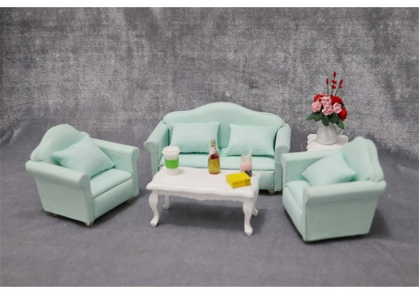1:12 Dollhouse Miniature Furniture - Green Sofa Three-Piece Set for Living Room