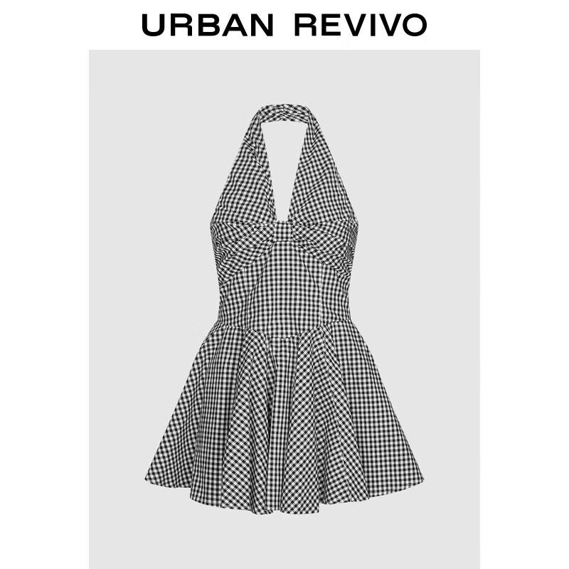 UR Women s Plaid Knot Halter Mini Dress L