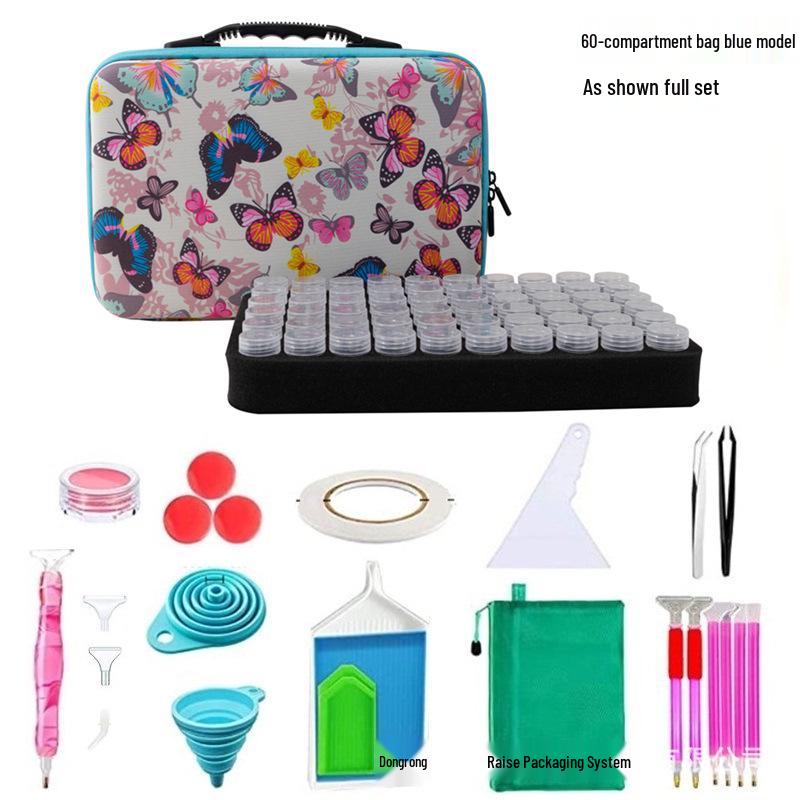 60-Grid Storage Bag for Diamond Painting Drills with Bottles and Dotting Tool Kit