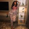 Fashion Zebra Pattern Women's Clothing Waist New Pants Set Hip Wrap Round Neck Slim Go Out Two-piece Set