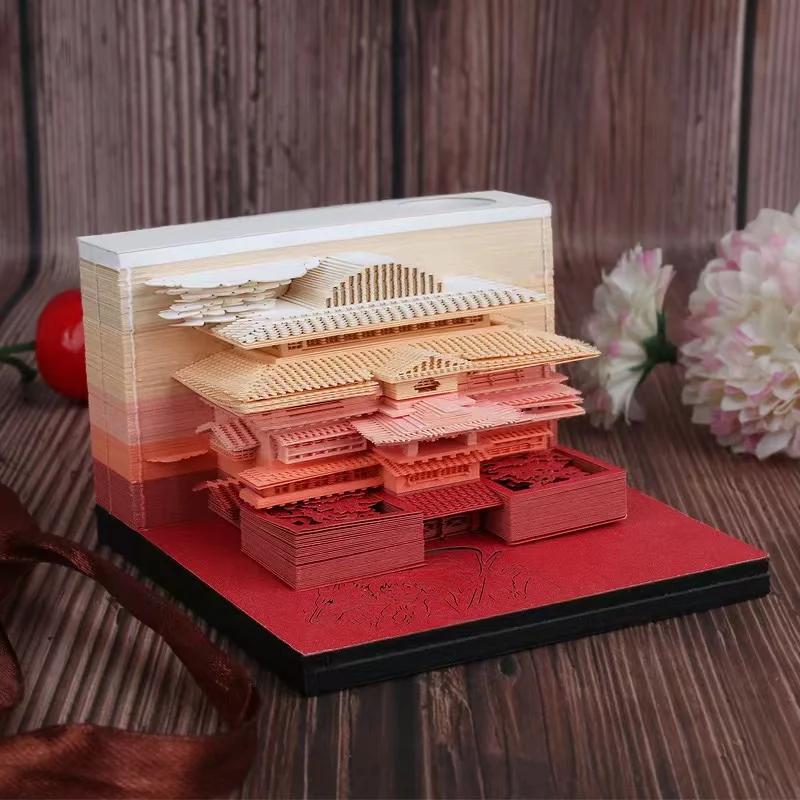 3D Memo Pad Art Fantasy Castle Shaped Desk Calendar Sticky Notes Card Craft Character Silhouette DIY Gift with Light Calendar