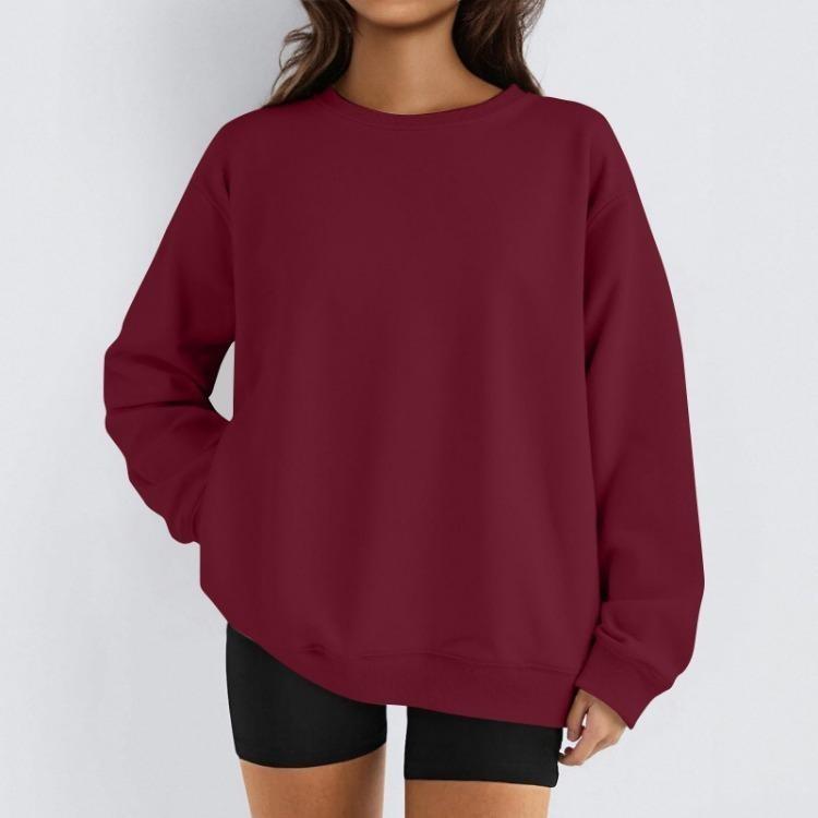 Damen Winter Fleece Tops Langarm Sweatshirt Lässiger Rundhalsausschnitt Pullover Lockerer Schnitt Warme Wintertops