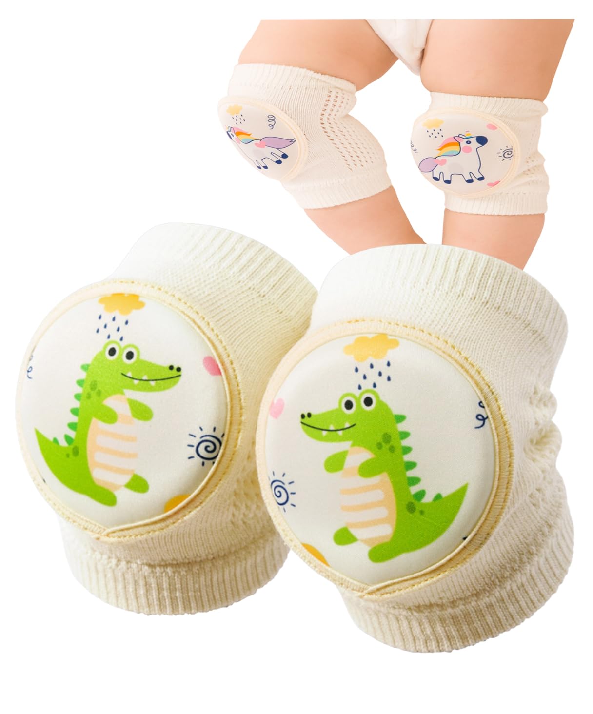 

miaotti Baby Knee Crawling Cushion Leg Sponge Pads, Warmers, Year-Round Mesh, Cotton, (Crocodile)