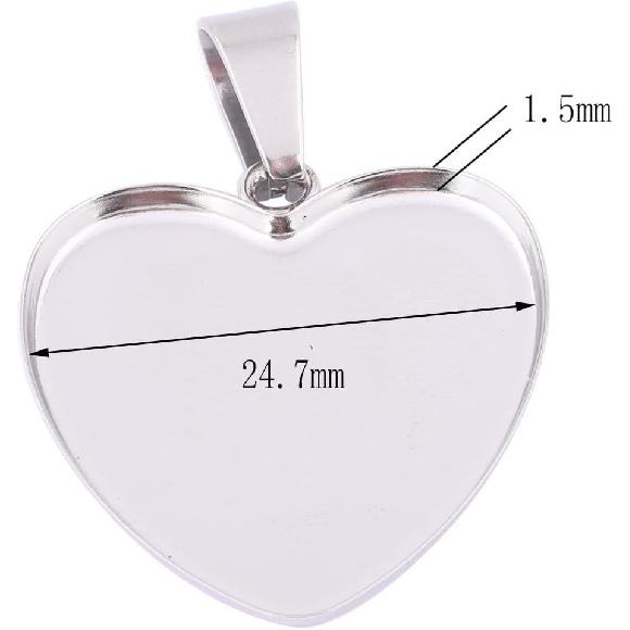 40pcs 24.7mm Heart Cabochon Settings Stainless Steel Bezel Pendant Trays DIY Neclace Base Blanks for Jewelry Making Supplies